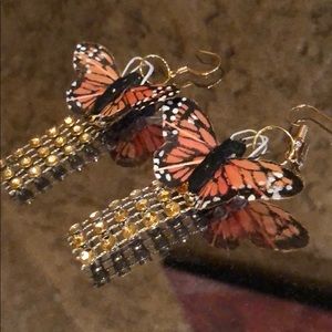 22 Gold Plated Orange butterfly bling earrings.